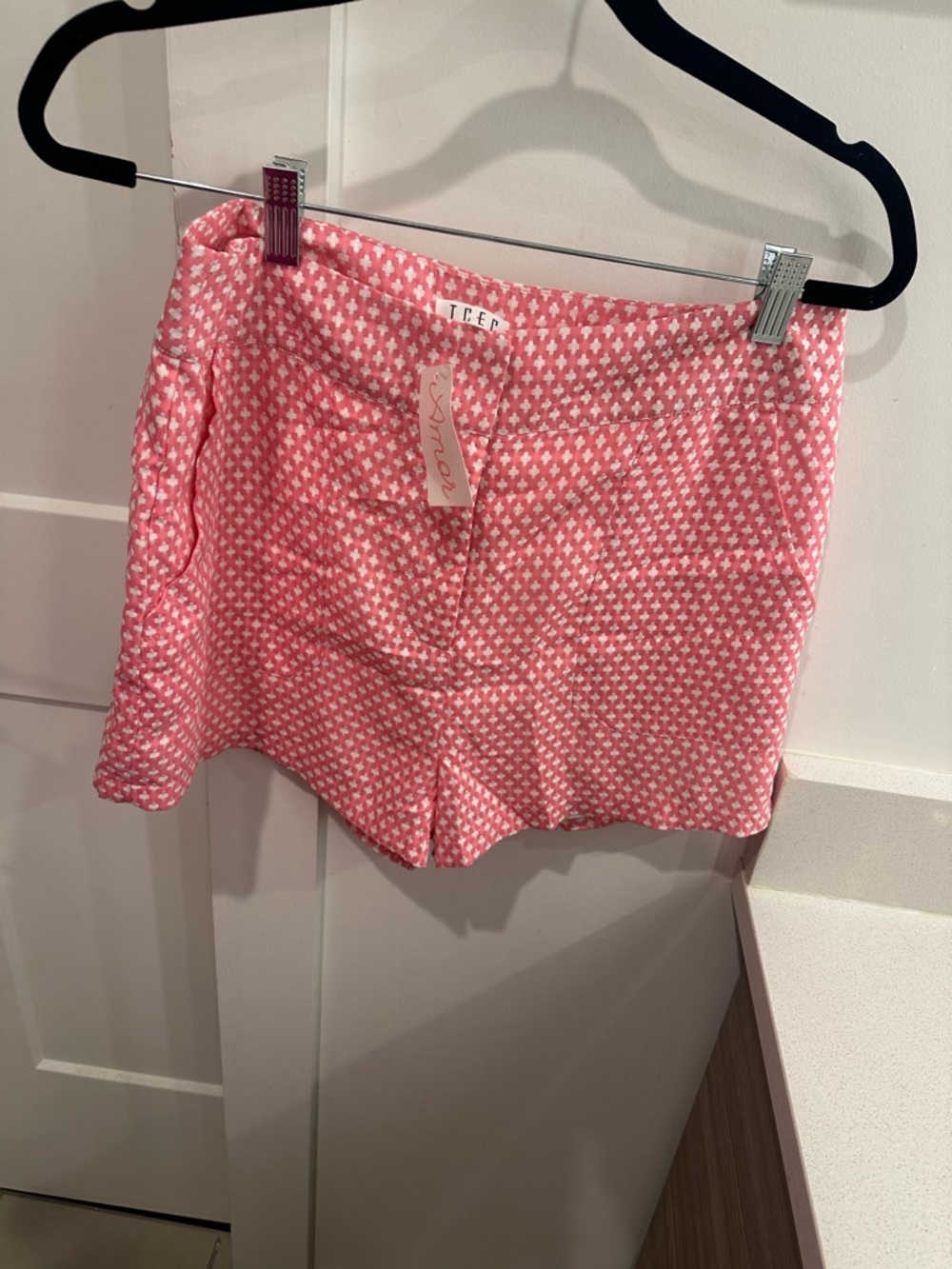 TCEC Pink Geometric High-Waist Shorts